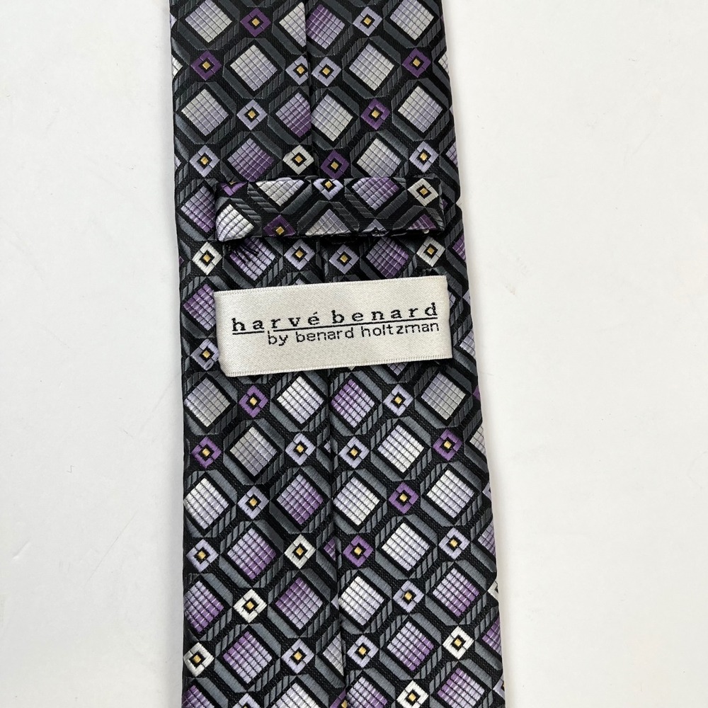 Harve Benard by Benard Holtzman Men's Tie Geometric Diamond Black Purple Silver